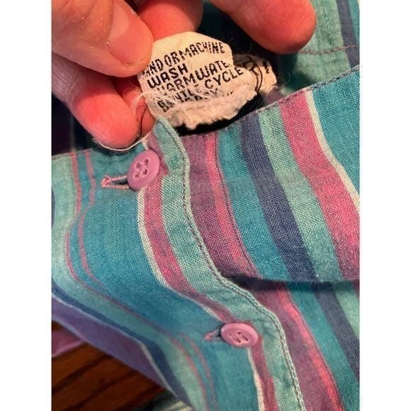 Vintage Plaid Cotton Dress Blue Purple Pink Plaid Puff sleeves Tie back Sz 8 - Picture 10 of 12